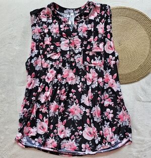 *4 for $25* French Twist Floral Sleeveless Top - Black and Pink